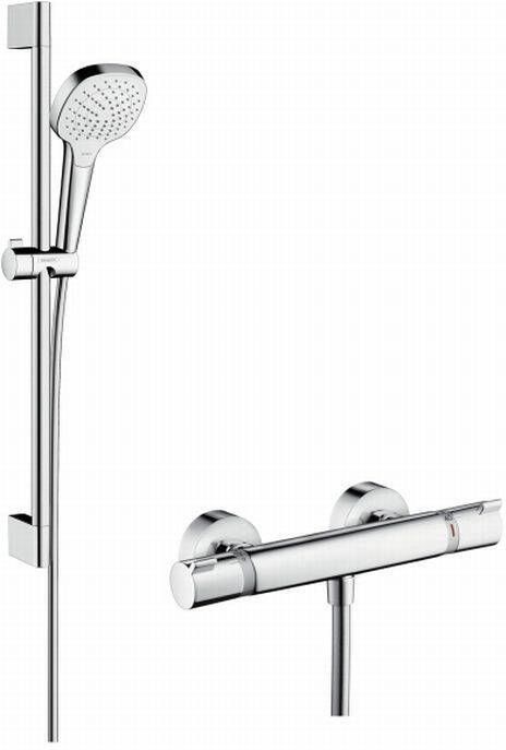 Hansgrohe Croma Select E Doucheset glijstangset croma select e vario handdouche 65cm Ecostat Comfort douchekraan thermostatisch wit chroom 27081400