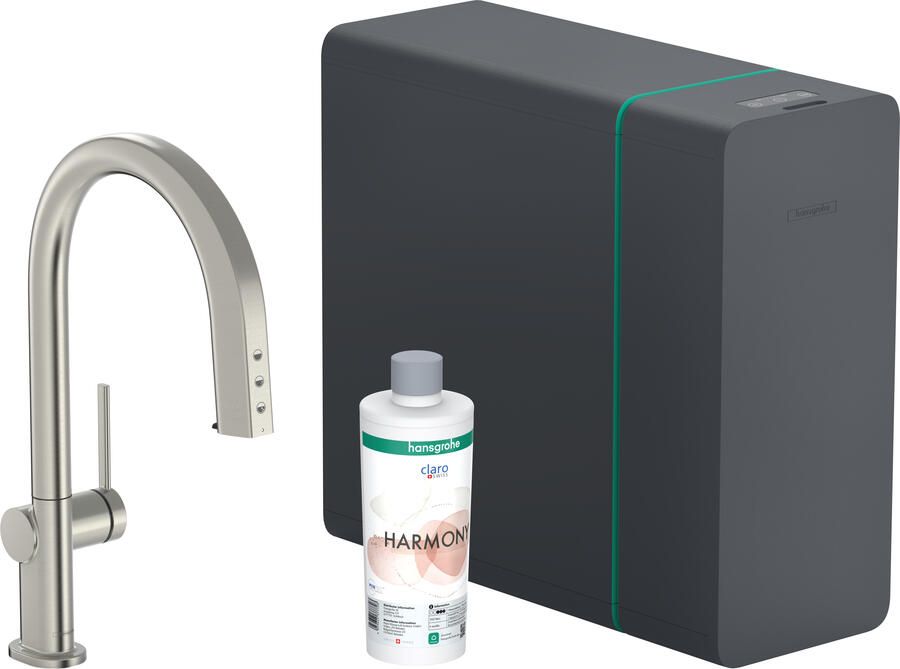 Hansgrohe Aqittura M91 Soda systeem 210 uittrekbare uitloop 1jet sBox rvs look