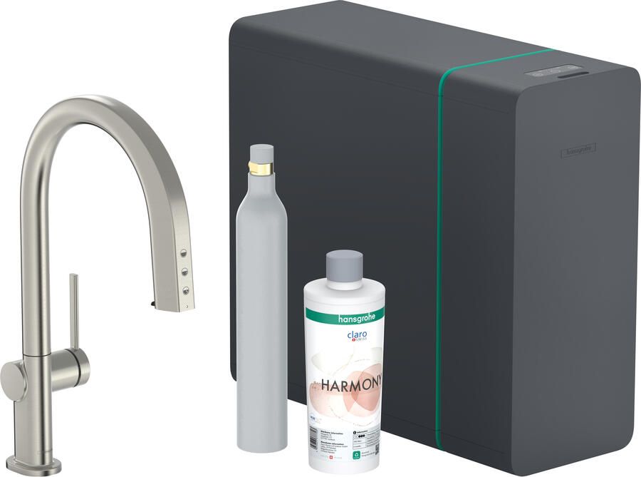 Hansgrohe Aqittura M91 SodaSystem 210 uittrekbare uitloop 1jet sBox starter set rvs look