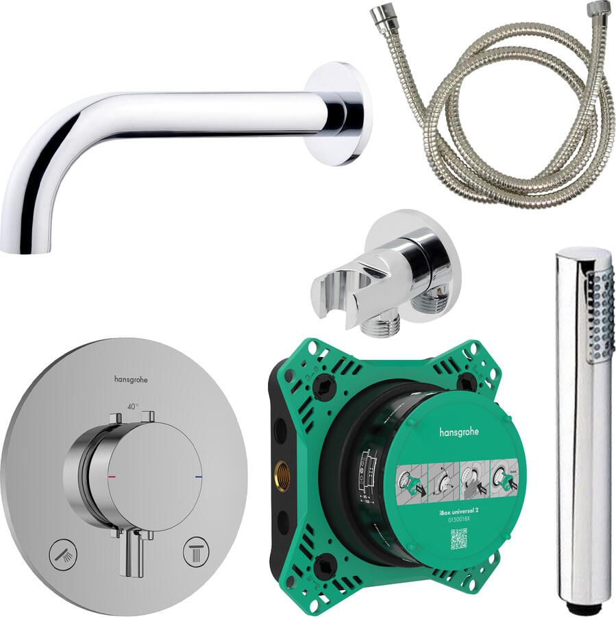 Hansgrohe Badkraanset Ecostat Rond met Handdouche Chroom