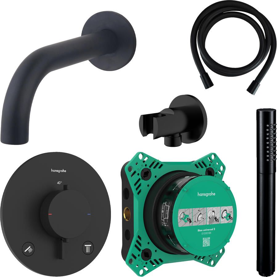 Hansgrohe Badkraanset Ecostat Rond met Handdouche Zwart