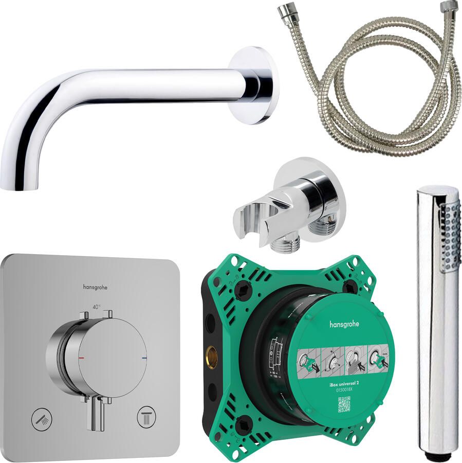 Hansgrohe Badkraanset Ecostat Vierkant met Handdouche Chroom