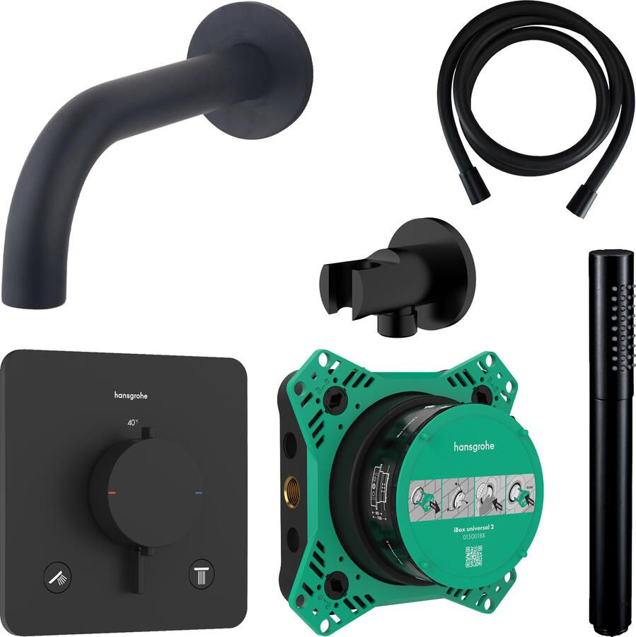 Hansgrohe Badkraanset Ecostat Vierkant met Handdouche Zwart