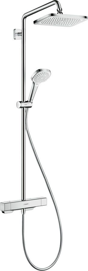 Hansgrohe Croma E280 showerpipe: met douchekraan thermostatisch m. 1jet hoofddouche EcoSmart m. 3jet handdouche multi en doucheslang 200cm chroom 27660000