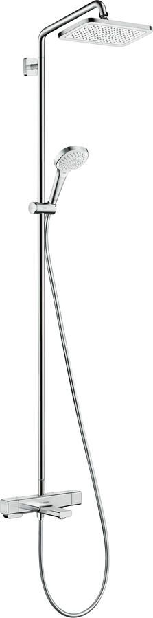 Hansgrohe Croma E280 showerpipe: m. badkraan thermostatisch m. 1jet hoofddouche m. 3jet handdouche multi en doucheslang 160cm chroom 27687000