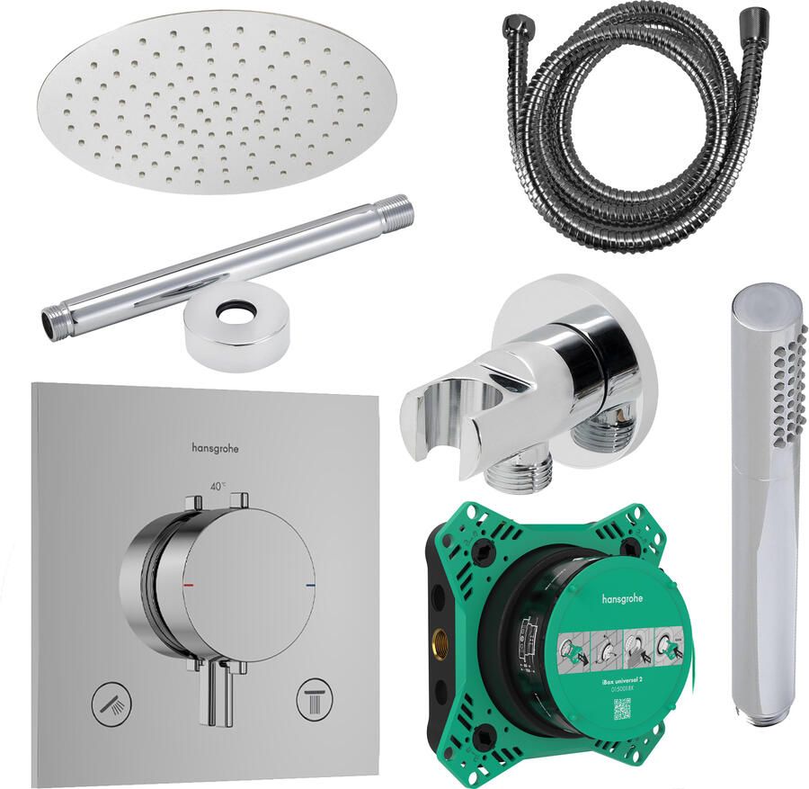 Hansgrohe Ecostat Regendoucheset Inbouw Plafonduitloop met Handdouche en Hoofddouche 30cm Thermostaat Rond Chroom - Foto 2
