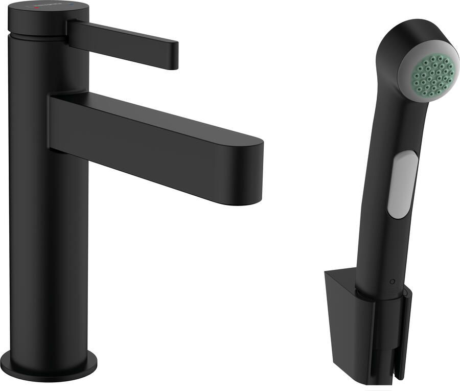 Hansgrohe Finoris ééngreeps wastafelmengkraan 110 met bidet handdouche en doucheslang 160 cm mat zwart