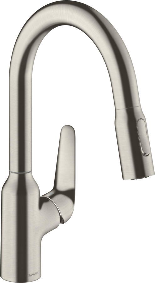 Hansgrohe Focus M42 ééngreeps keukenmengkraan met uittrekbare vuistdouche en twee straalsoorten 36 4 cm rvs-look