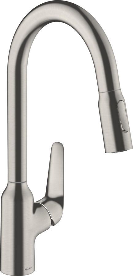 Hansgrohe Focus M42 ééngreeps keukenmengkraan met uittrekbare vuistdouche en twee straalsoorten 40 cm rvs-look