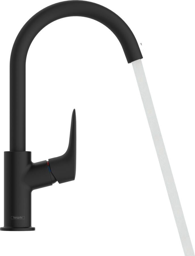 Hansgrohe Logis ééngreeps wastafelmengkraan 210 draaibare uitloop met PopUp trekwaste mat zwart