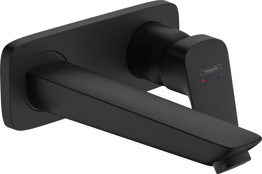Hansgrohe Logis ééngreeps wastafelmengkraan afbouwdeel voor wandmontage plaat voorsprong 195 mm en PushOpen afvoerplug mat zwart