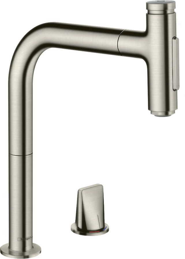 Hansgrohe Metris Select M71 2-gats ééngreeps keukenmengkraan met uittrekbare vuistdouche rvs look