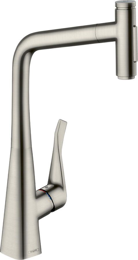 Hansgrohe Metris Select M71 M7117-h320 ééngreeps keukenmengkraan met uittrekbare vuistdouche rvs look