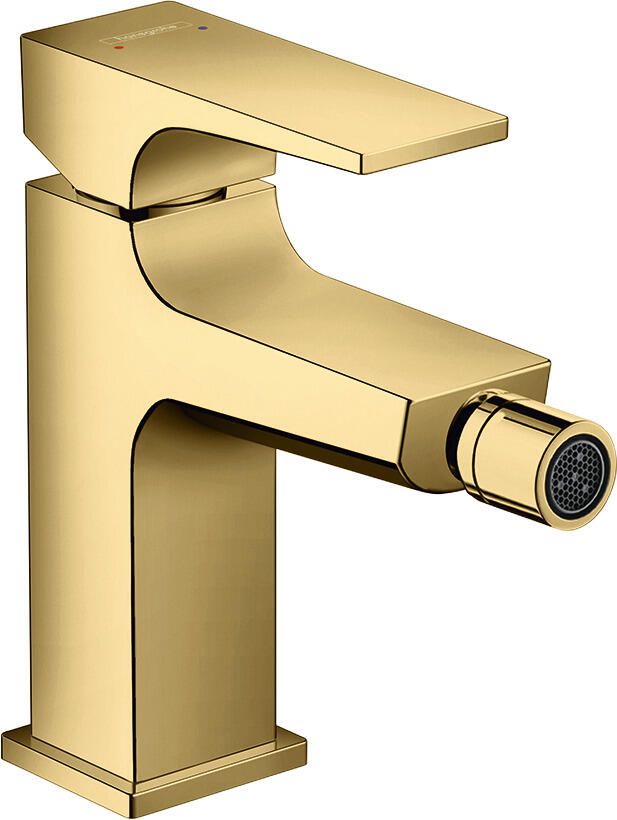 Hansgrohe Metropol 1-gats bidetkraan 100 met push open waste met voorsprong uitloop 12.9cm polished gold 32520990