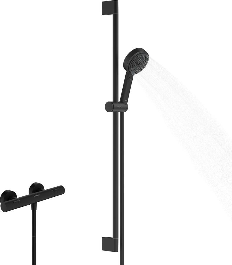 Hansgrohe Pulsify Select S Douchesysteem 105 3jet Relaxation EcoSmart met Ecostat Fine en glijstang 90 cm mat zwart
