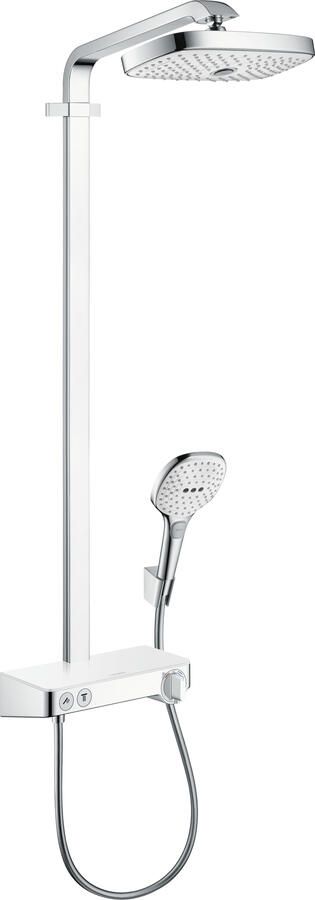 Hansgrohe Raindance Select E300 showerpipe: met Showertablet 300 opbouwkraan thermostatisch met handdouche 3jet en hoofddouche 2jet wit chroom 27126400