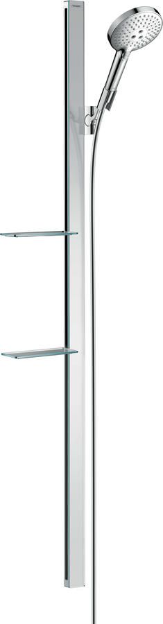 Hansgrohe Raindance Select S doucheset 120 3jet met Unica`E glijstang met handdouche en zeepschaal 150 cm en Isiflex`B doucheslang 160 cm chroom