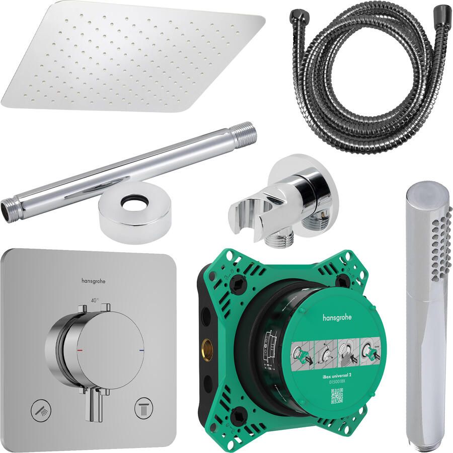 Hansgrohe Regendouche Inbouw Ecostat Plafonduitloop met Handdouche en Hoofddouche 30 cm Thermostaat Vierkant Afgerond Chroom