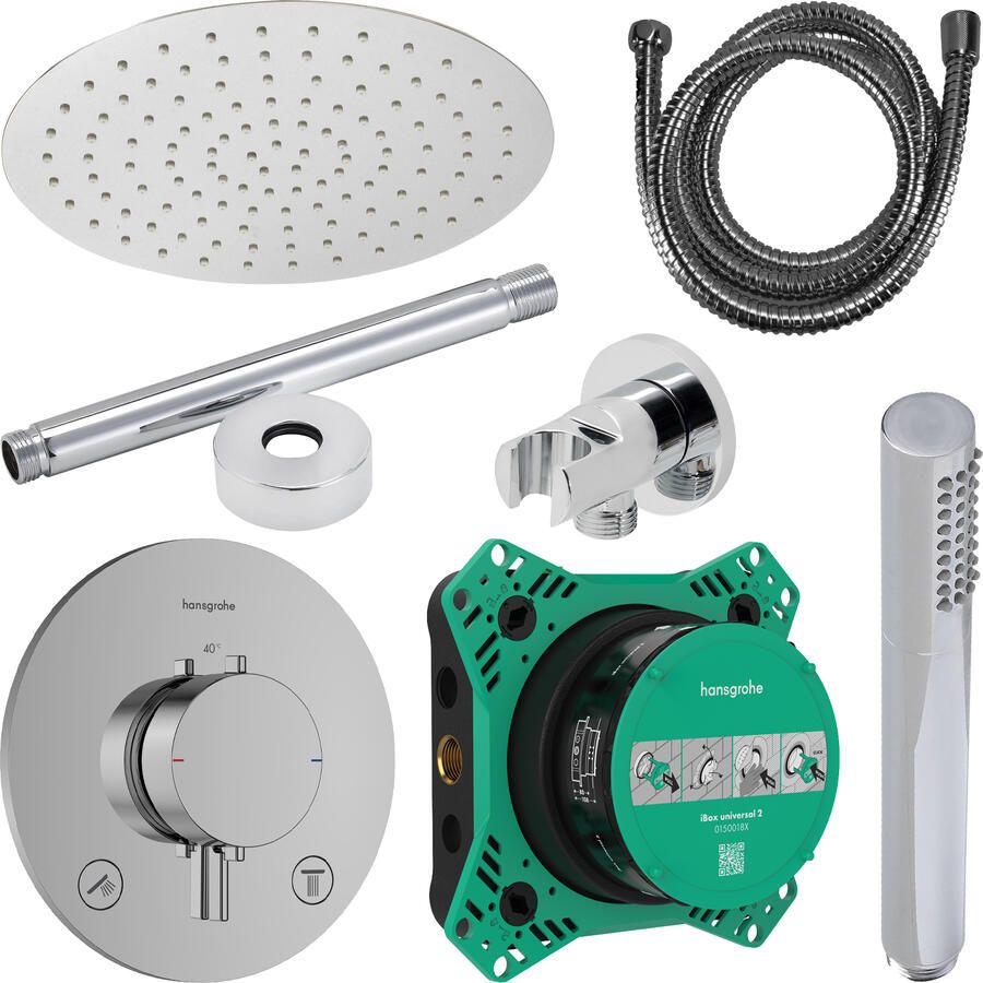Hansgrohe Regendouche Inbouw Ecostat Plafonduitloop met Handdouche en Hoofddouche 20 cm Thermostaat Rond Chroom