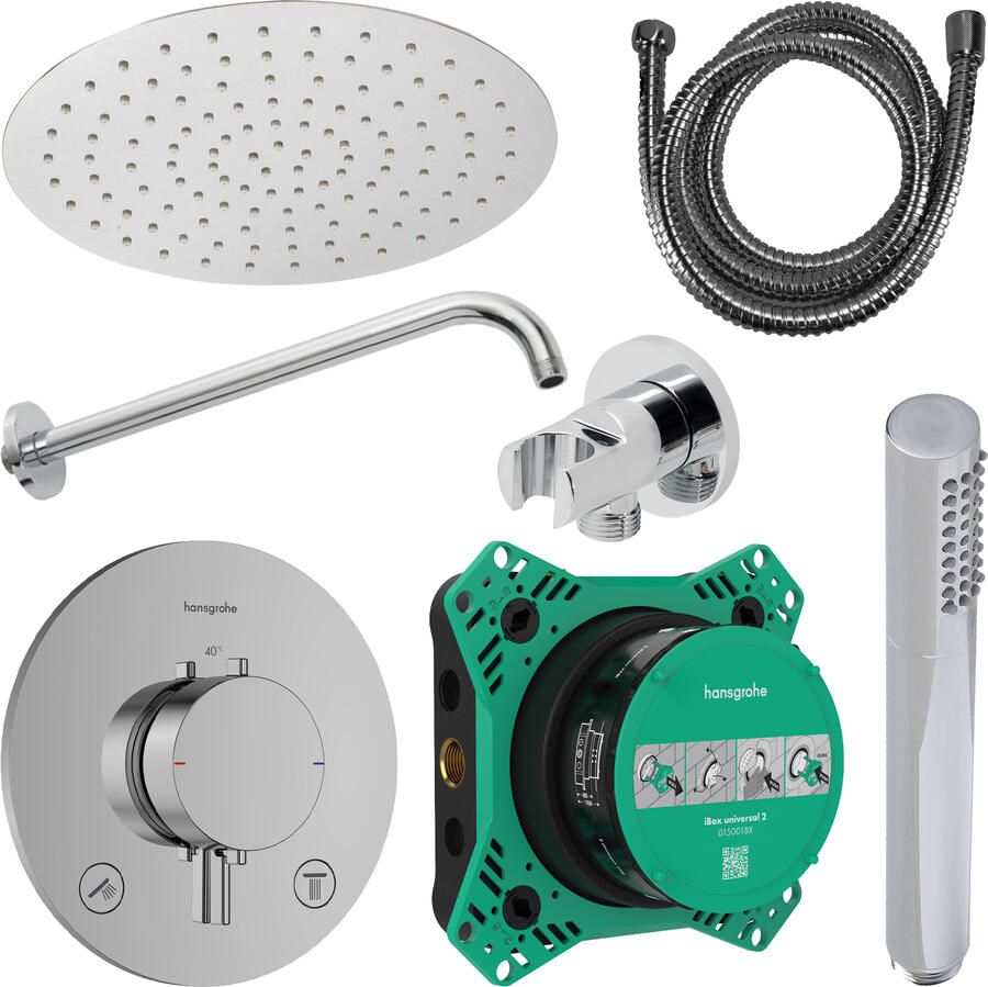 Hansgrohe Regendouche Inbouw Ecostat Wanduitloop met Handdouche en Hoofddouche 20 cm Thermostaat Rond Chroom