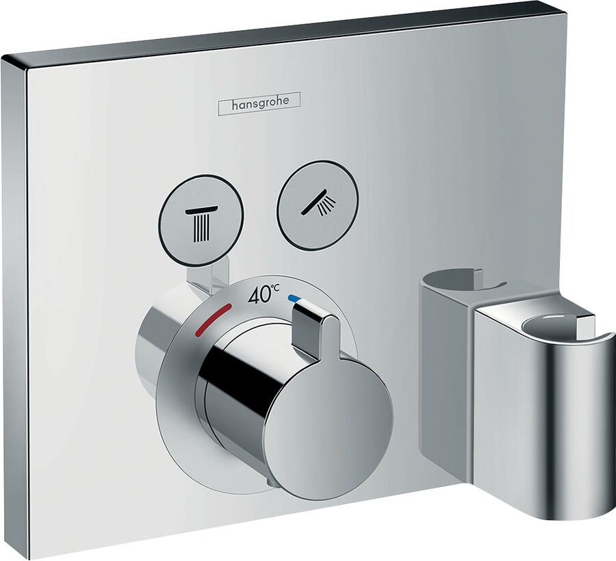 Hansgrohe ShowerSelect Afbouwdeel voor inbouwkraan thermostatisch omstel 2 douchefuncties Porter wandhouder Fixfit muuraansluitbocht chroom 15765000