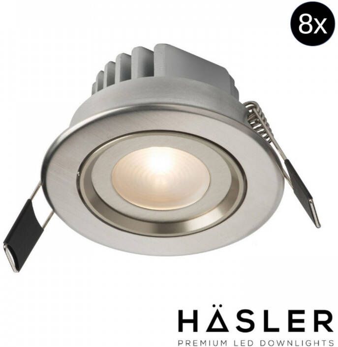 Hasler Inbouwspot Häsler Tarragona Incl. Fase Aansnijding Dimbaar 8 cm 4 Watt Warm Wit RVS Set 8x