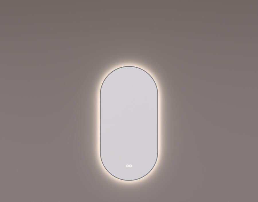 Hipp Design Spiegel SPV 14900 Ovaal 40x90 cm Met Frame Gunmetal PVD Met Verlichting Incl. Spiegelverwarming