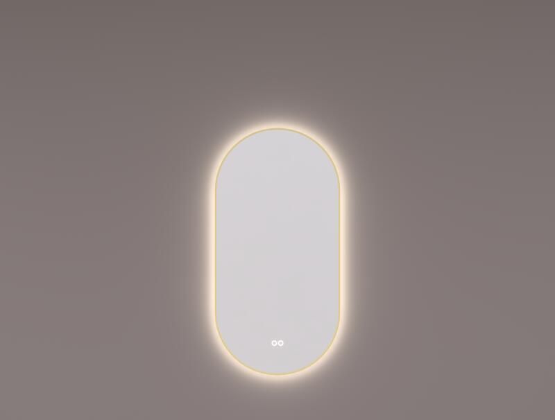 Hipp Design Spiegel SPV 14900 Ovaal 40x90 cm Met Frame Messing PVD Met Verlichting Incl. Spiegelverwarming