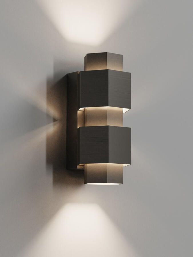 Hipp Design Wandlamp Simar Vijfhoek PVD Gunmetal 3000K Dimbaar IP44