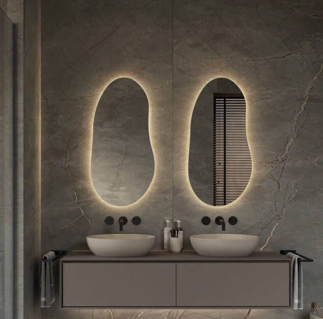 Hipp Design Spiegel SPV 22001 Organisch 45x90 cm Met Verlichting Incl. Spiegelverwarming