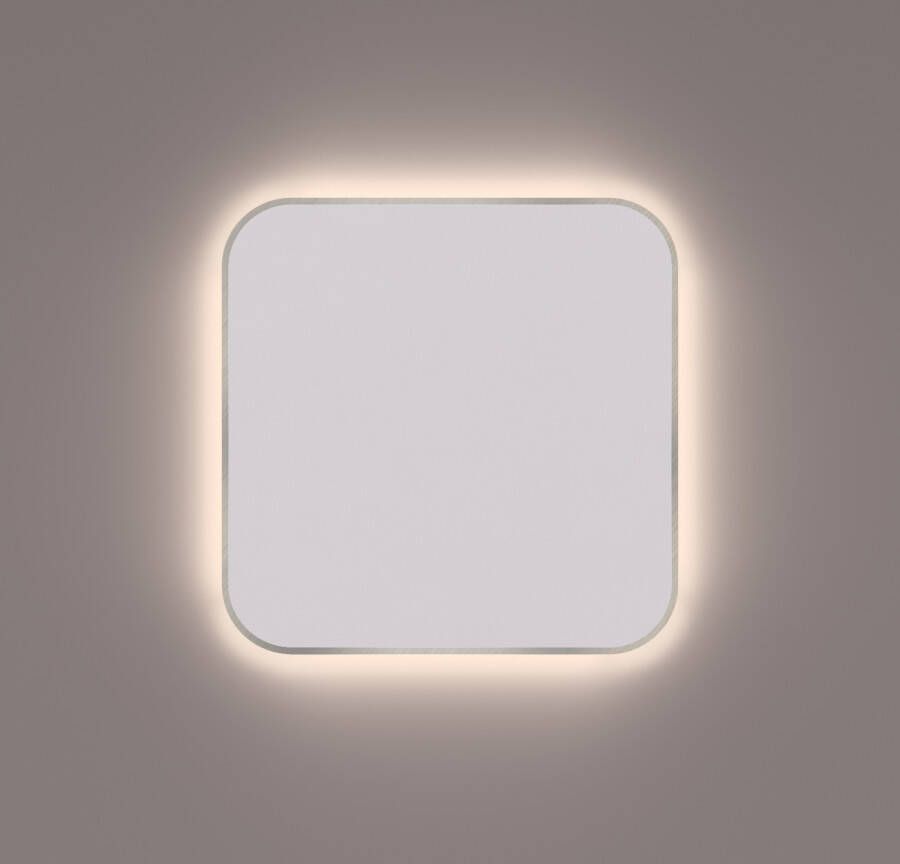 Hipp Design Toiletspiegel SPM T06 Rechthoek 35x35 cm Met Afgeronde Hoeken En Verlichting Geborsteld RVS