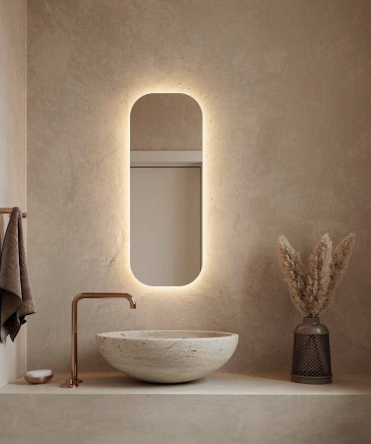 Hipp Design Toiletspiegel SPV Rechthoek 30x80 cm Met Afgeronde Hoeken Met Verlichting