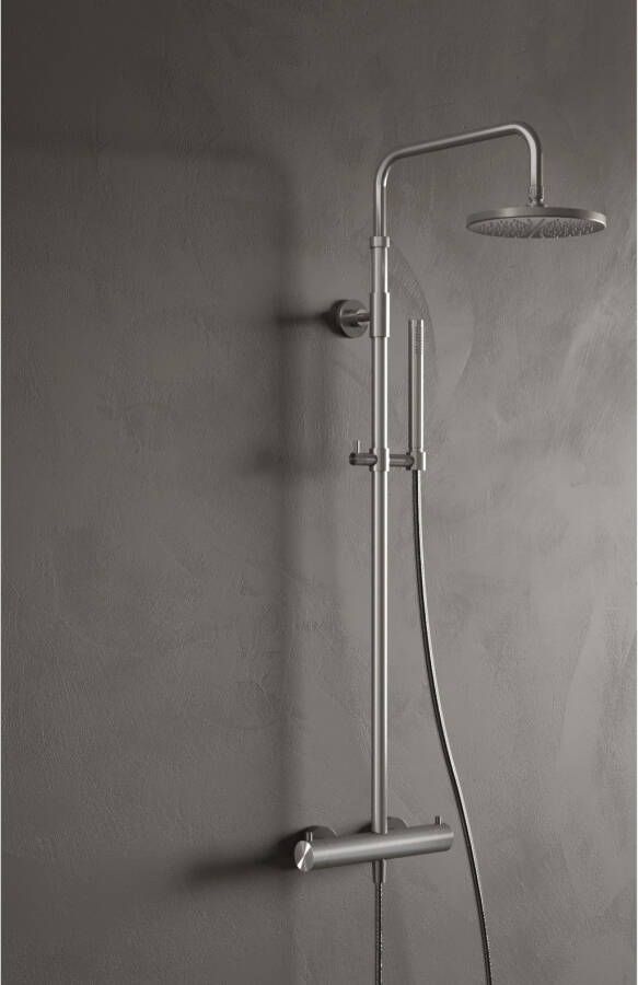 Hotbath Archie SDS30IX complete regendouche opbouwset met opbouwthermostaat 20cm ronde hoofddouche staafhanddouche RVS SDS30IX