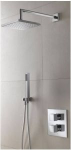 Hotbath Get together IBS4A complete thermostatische douche inbouwset Bloke met 2-weg stop omstel met 35cm wandarm 20x20cm vierkante hoofddouche staafhanddouche nikkel geborsteld IBS4AGN