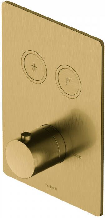 Hotbath Cobber afbouwdeel voor inbouwthermostaat met 3 pushbuttons geschikt voor verticale plaatsing geborsteld messing PVD