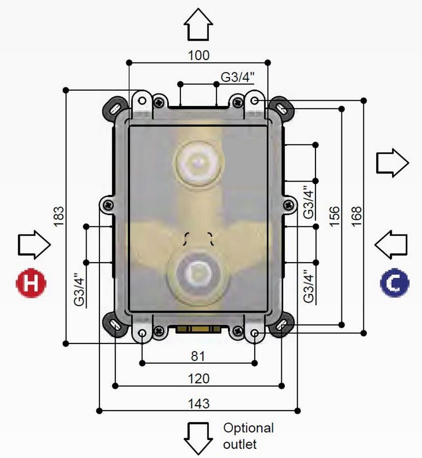 Hotbath Buddy HB009 inbouwbox voor thermostaat met 2-weg omstel