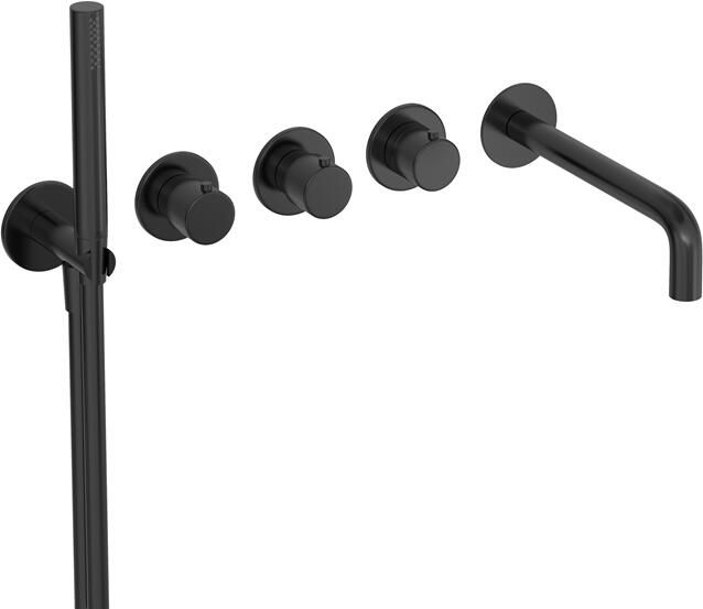 Hotbath Badthermostaat Cobber Inbouw Met Uitloop 2 Stopkranen Geborsteld Zwart PVD (excl. inbouwdeel)