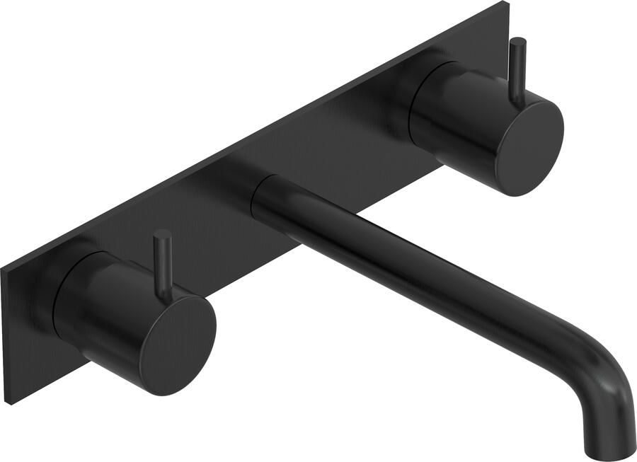 Hotbath COBBER Afbouwdeel Wastafelmengkraan 3 gats inbouwbrug achterplaat 18CM uitloop Geborsteld Zwart PVD (CB006TEXT18MBP)