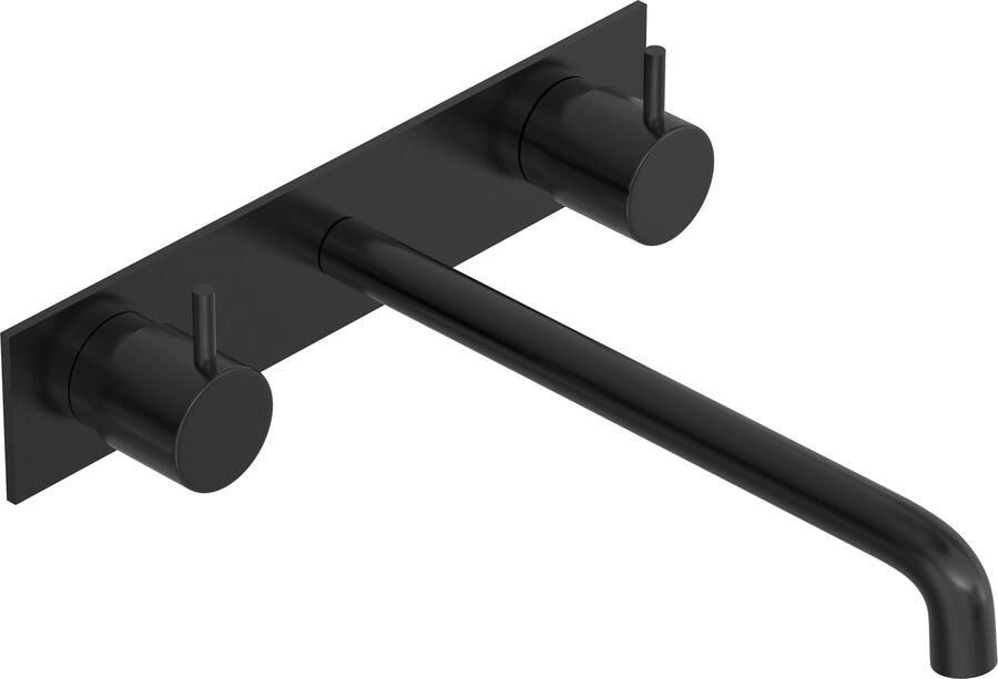 Hotbath COBBER Afbouwdeel Wastafelmengkraan 3 gats inbouwbrug achterplaat 25CM uitloop Geborsteld Zwart PVD (CB006TEXT25MBP)