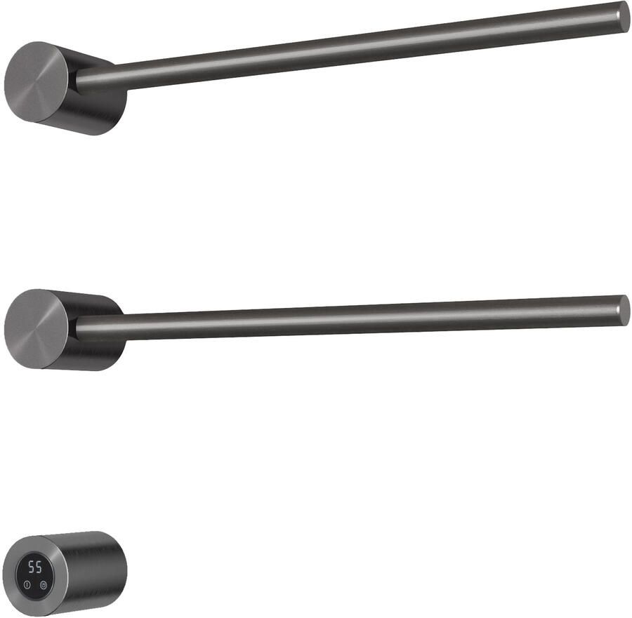 Hotbath &MORE set van 2 rails RARH50 ROUND 50 cm met separate schakelaar en inbouw element Geborsteld Gunmetal PVD (RARH50-2BGP)