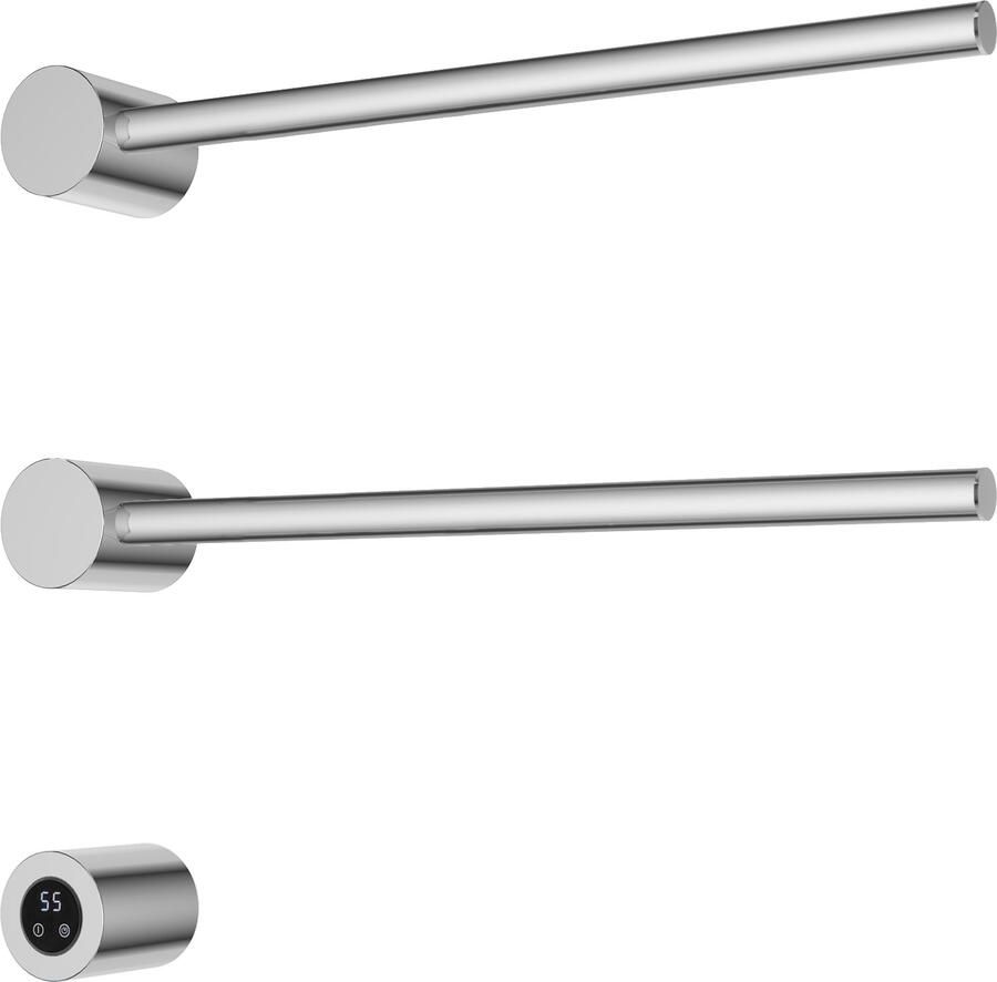 Hotbath &MORE set van 2 rails RARH50 ROUND 50 cm met separate schakelaar en inbouw element Chroom (RARH50-2CR)