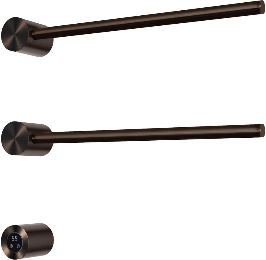 Hotbath &MORE set van 2 rails RARH50 ROUND 50 cm met separate schakelaar en inbouw element Tuscan Bronze (RARH50-2TB)