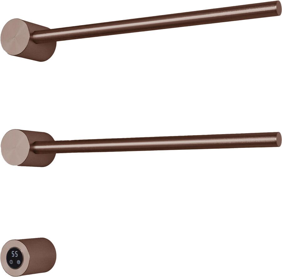 Hotbath &MORE set van 2 rails RARH50 ROUND 50 cm met separate schakelaar en inbouw element Geborsteld Koper PVD (RARH50-2BCP)