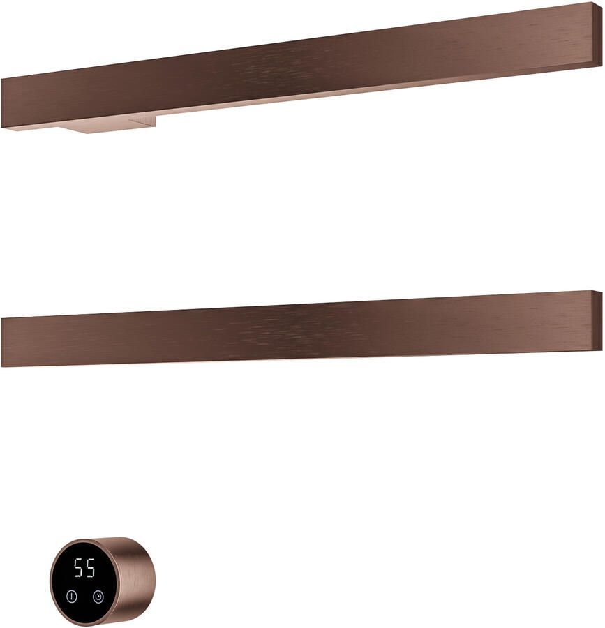 Hotbath &MORE set van 2 rails RAS50 SQUARE 50 cm met separate schakelaar en inbouw element Geborsteld Koper PVD (RAS50-2BCP)