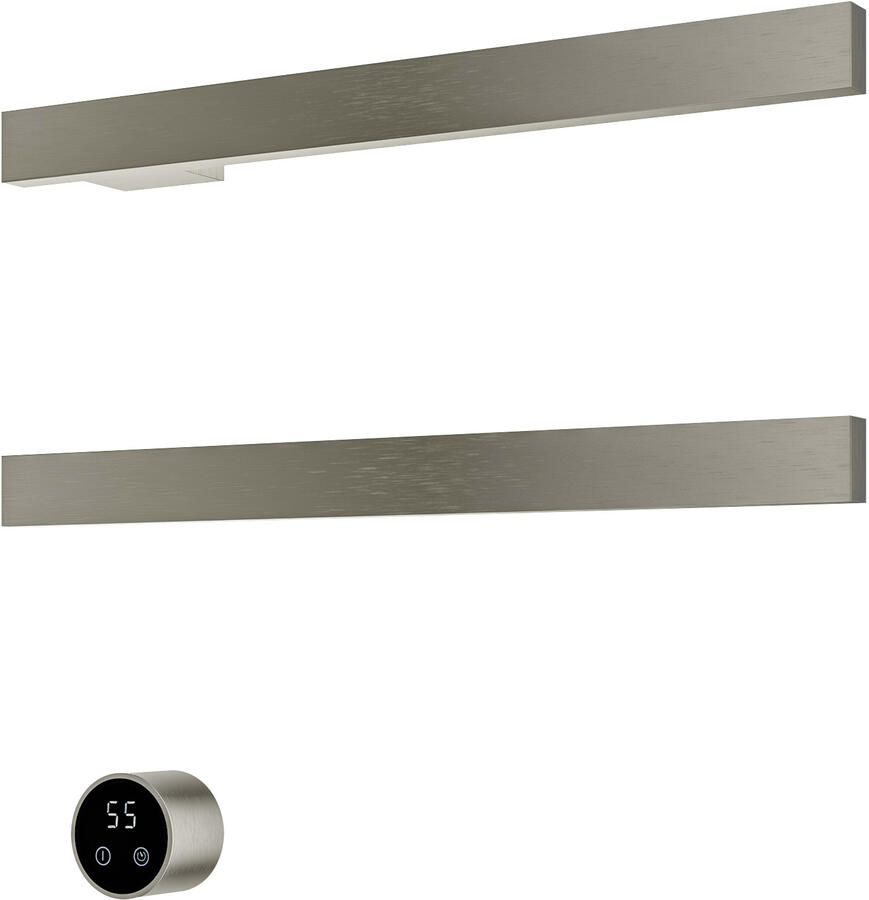Hotbath &MORE set van 2 rails RAS50 SQUARE 50 cm met separate schakelaar en inbouw element Geborsteld Nikkel (RAS50-2GN)