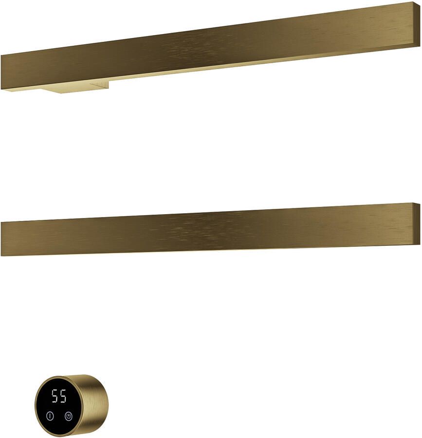 Hotbath &MORE set van 2 rails RAS50 SQUARE 50 cm met separate schakelaar en inbouw element Geborsteld Messing PVD (RAS50-2BBP)
