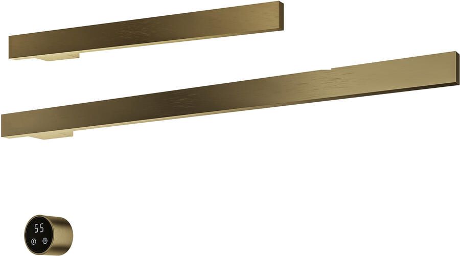 Hotbath &MORE set van 2 rails RAS80 SQUARE 80 en RAS50 SQUARE 50 cm met separate schakelaar en inbouw element Geborsteld Messing PVD (RAS50+RAS80BBP)