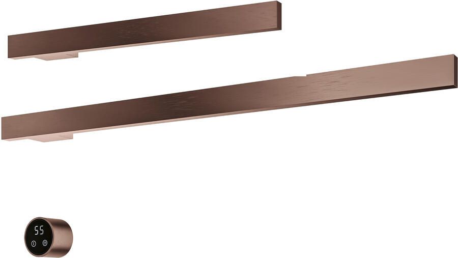 Hotbath &MORE set van 2 rails RAS80 SQUARE 80 en RAS50 SQUARE 50 cm met separate schakelaar en inbouw element Geborsteld Koper PVD (RAS50+RAS80BCP)