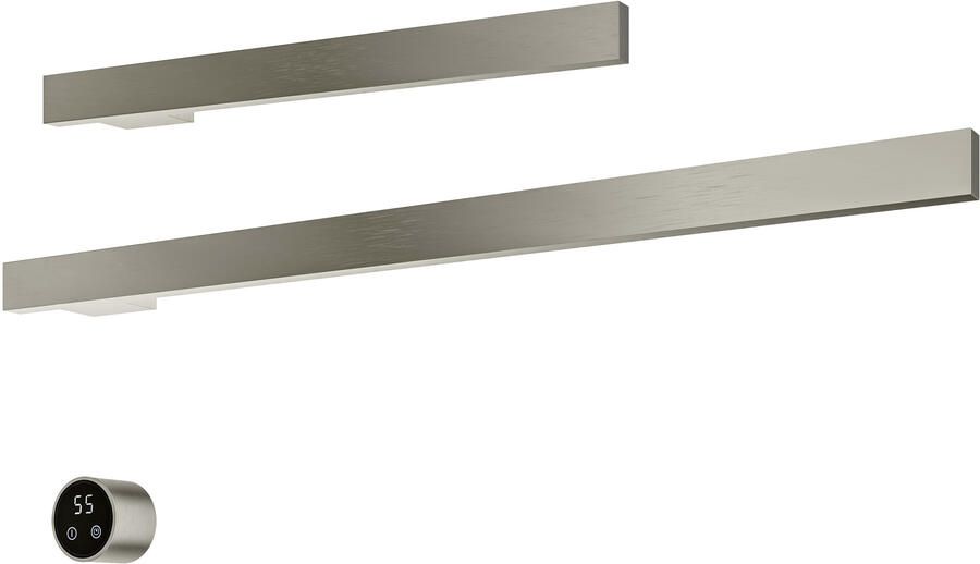 Hotbath &MORE set van 2 rails RAS80 SQUARE 80 en RAS50 SQUARE 50 cm met separate schakelaar en inbouw element Geborsteld Nikkel (RAS50+RAS80GN)