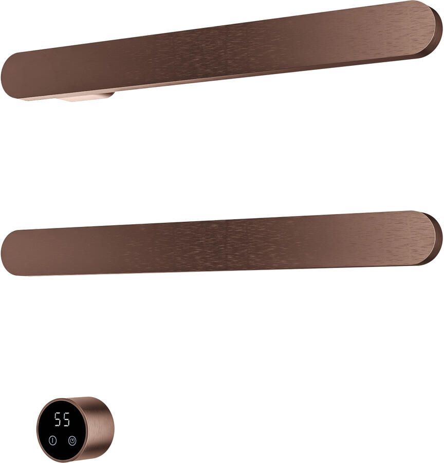 Hotbath &MORE set van 2 rails RASS50 SOFT SQUARE 50 cm met separate schakelaar en inbouw element Geborsteld Koper PVD (RASS50-2BCP)